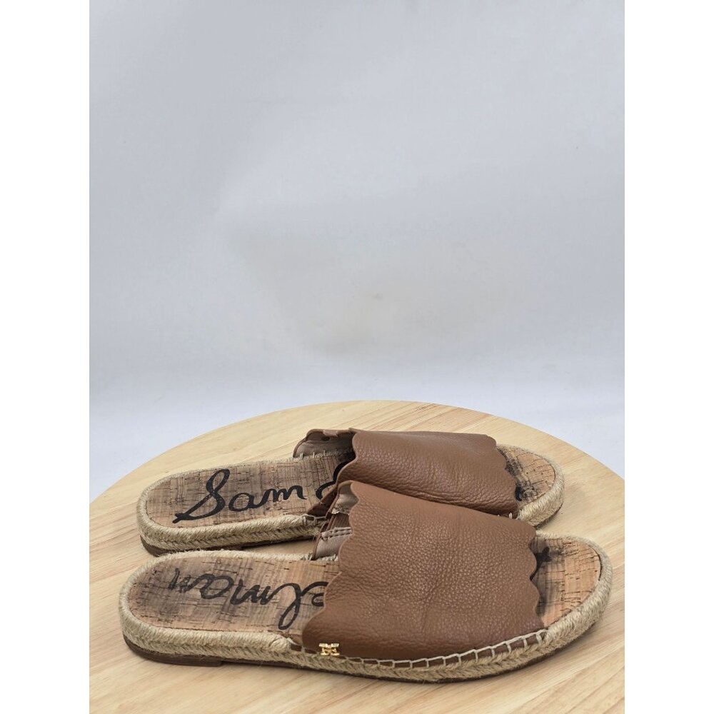 Sam Edelman Tan Leather Scalloped Espadrille Slide Sandals